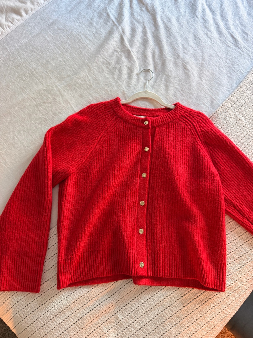 Abercrombie & Fitch Red Ribbed Cardigan with Gold Buttons